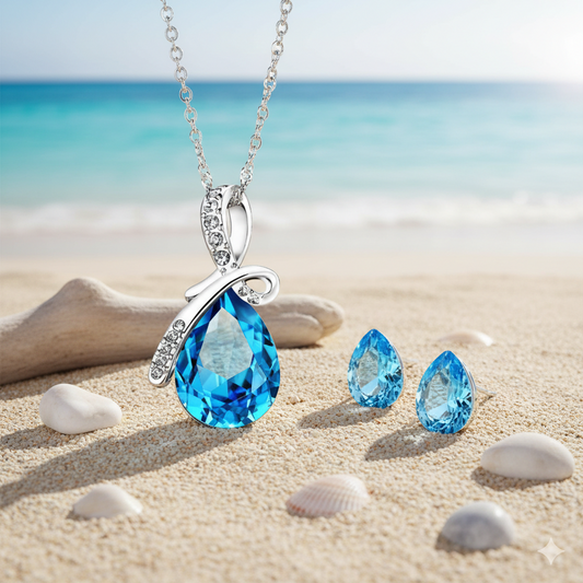 CYAN bow style crystal jewelry set