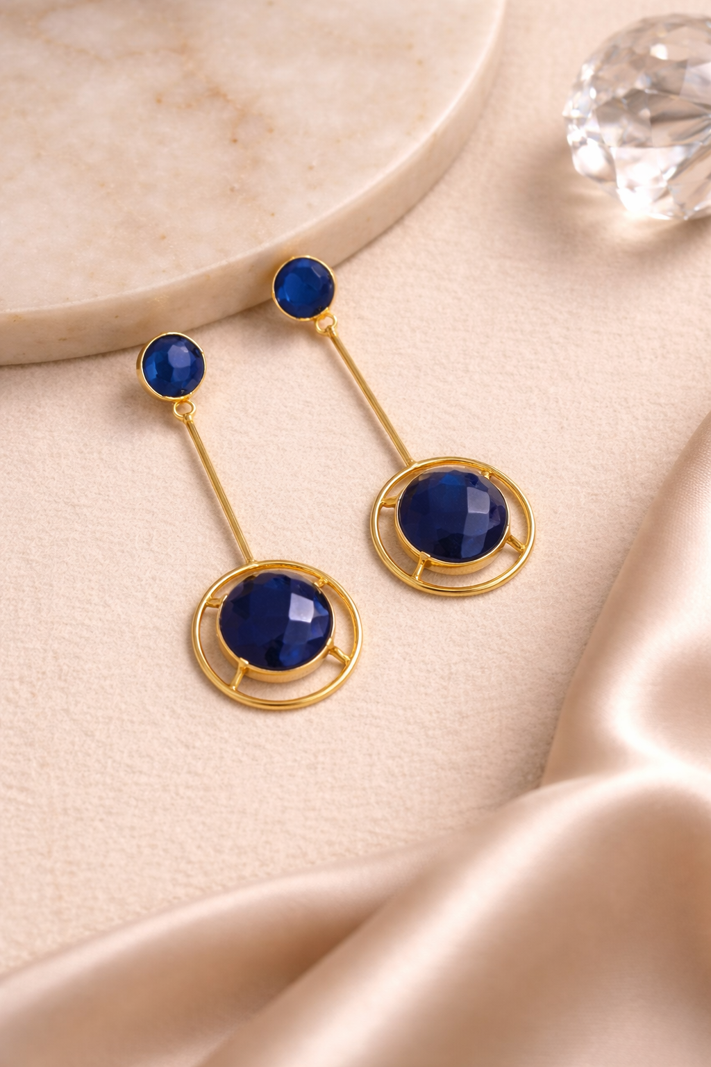 Royal Blue Agate & Monalisa Stone Dangling Earrings