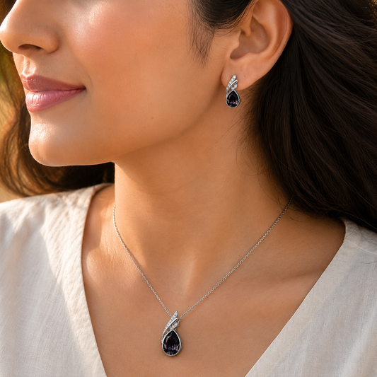 Purple Austrian Crystal Necklace Set with Crystal earrings