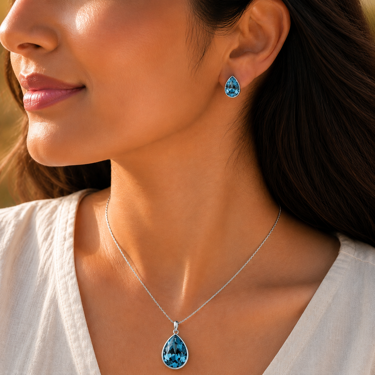 CYAN teardrop style crystal jewelry set