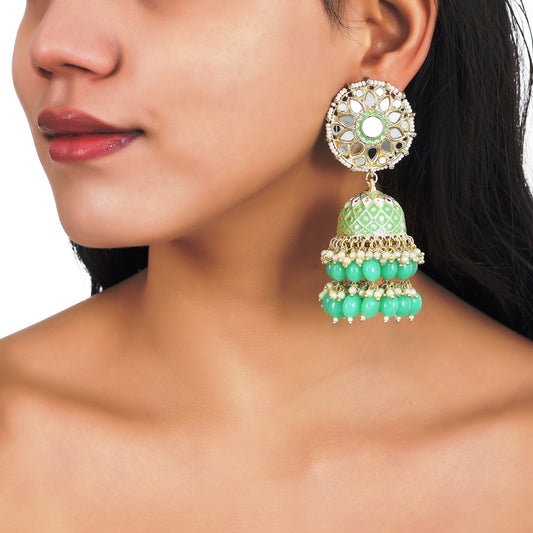 Gorgeous big mirror work bollywood Indian meenakari jhumkas
