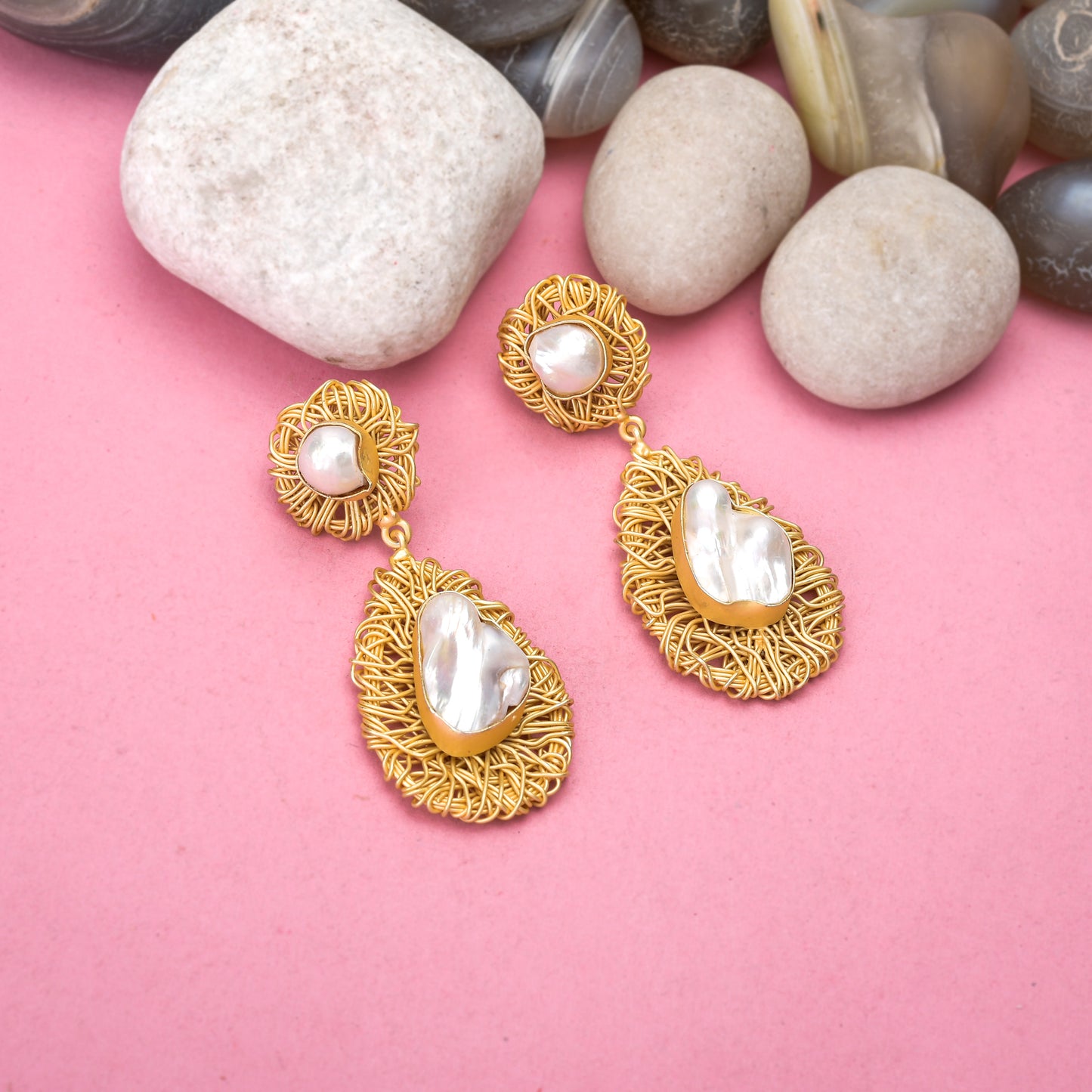 Imrasio brass twill design dual mop earrings