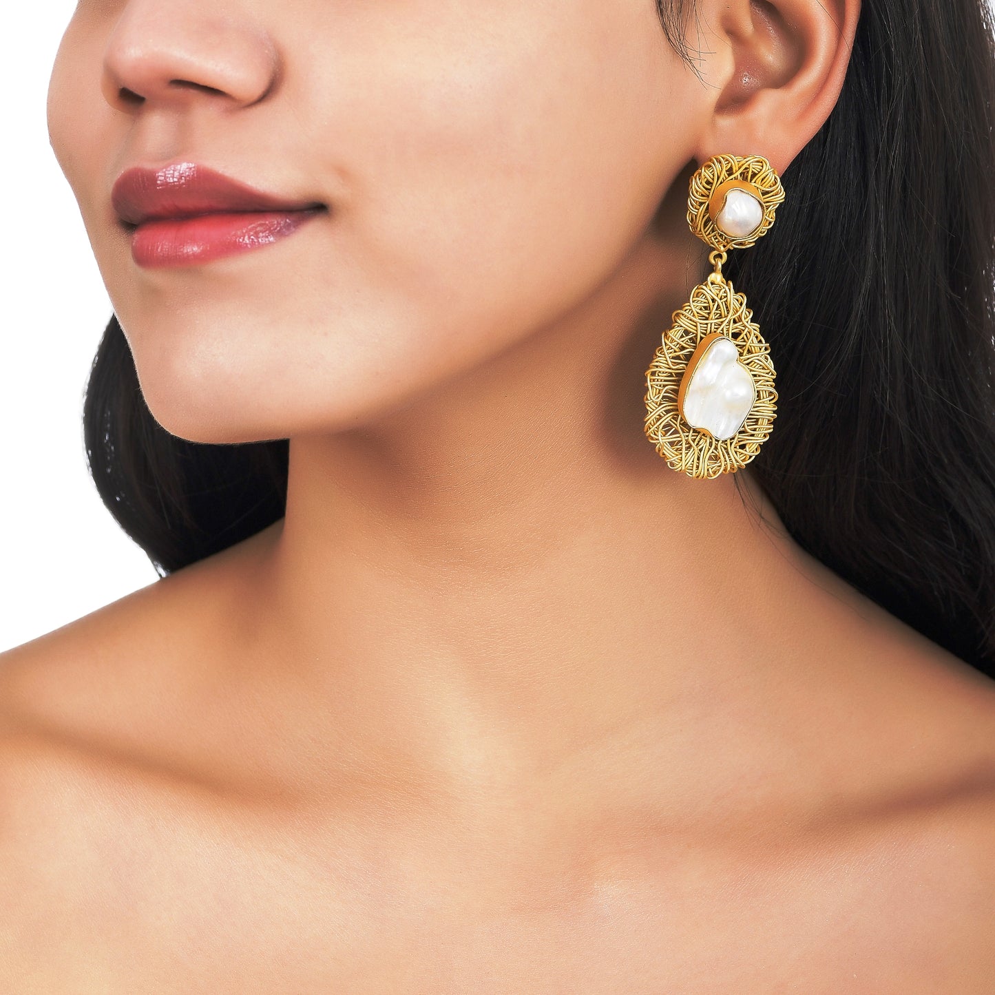 Imrasio brass twill design dual mop earrings