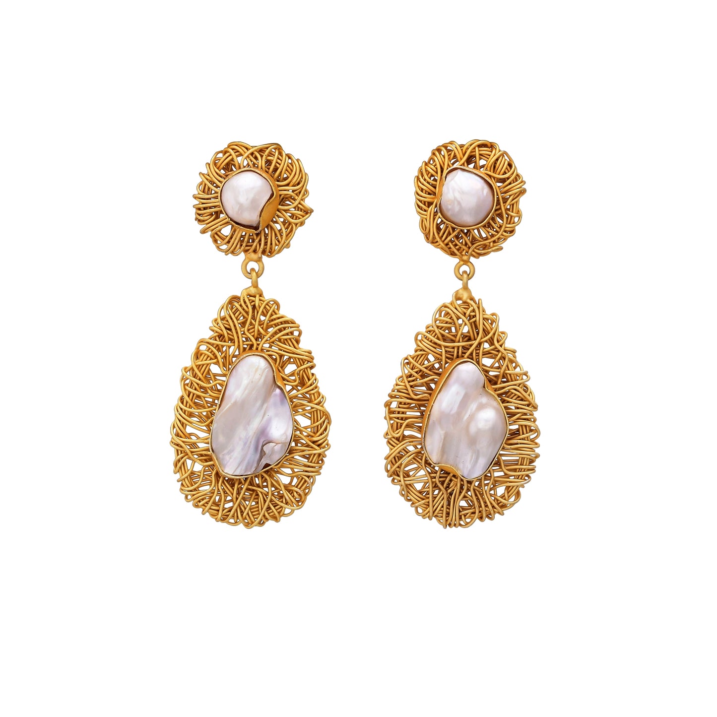 Imrasio brass twill design dual mop earrings