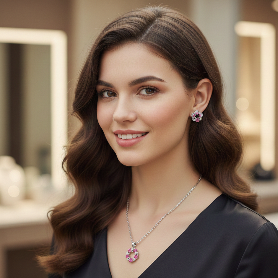 Cyan charming pink pendant set for women