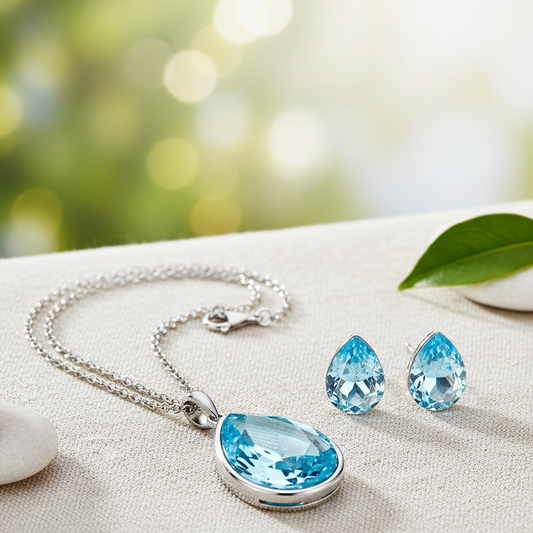 CYAN teardrop style crystal jewelry set