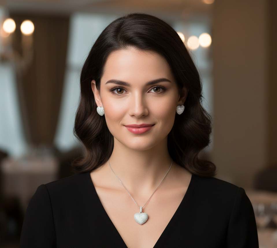 Cyan Heart shaped crystal studded pendant set