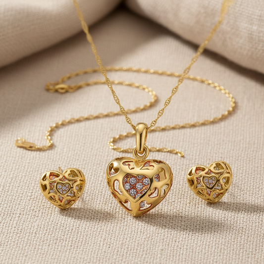Cyan Heart shaped engraved pendant set