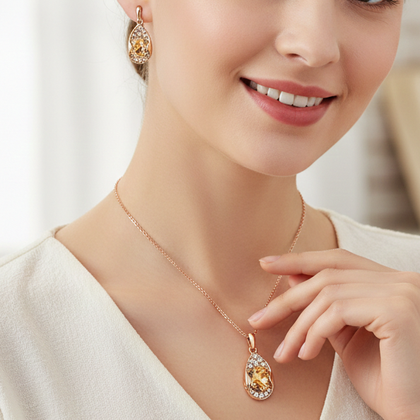 Cyan Champagne color Party Wear pendant set