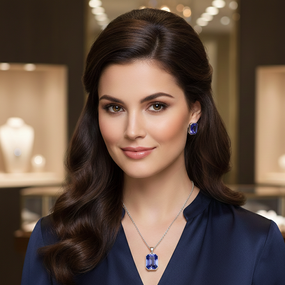 Cyan geomatric blue pendant set for women
