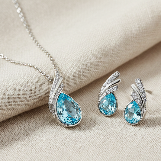 Ocean Blue Austrian Crystal Necklace Set with Crystal earrings
