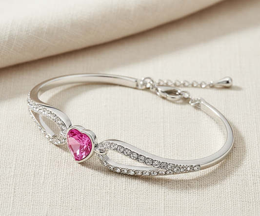 Cyan Pink crystal heart bracelet