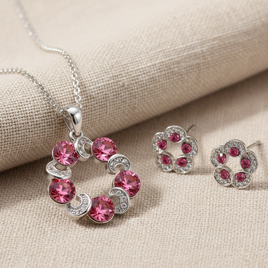 Cyan charming pink pendant set for women