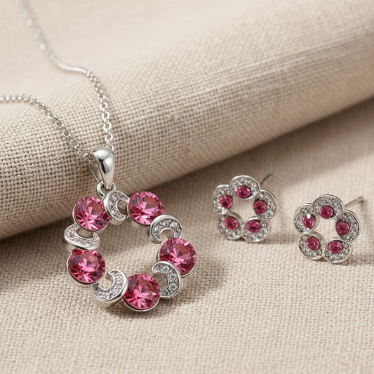 Cyan charming pink pendant set for women