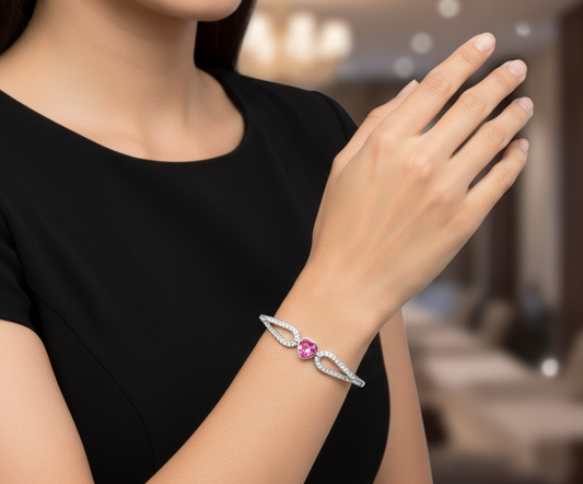 Cyan Pink crystal heart bracelet