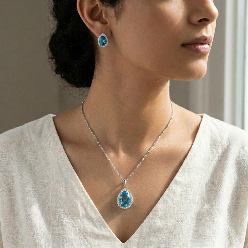 CYAN crystal teardrop style crystal jewelry set