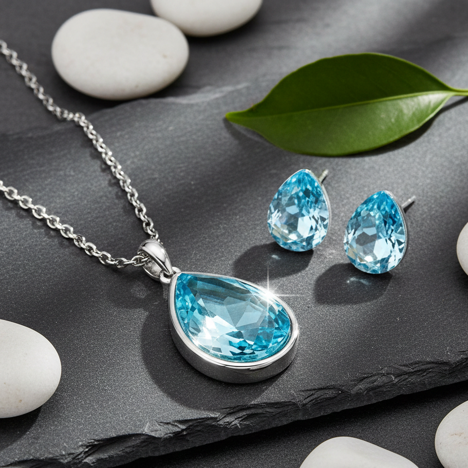 CYAN teardrop style crystal jewelry set