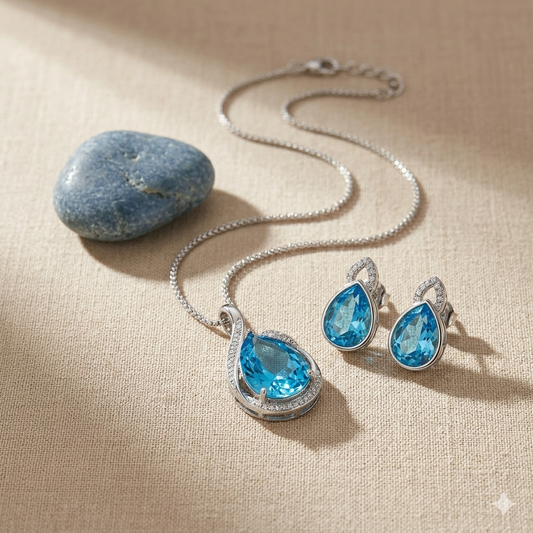 Cyan Twisted water drop pendant set