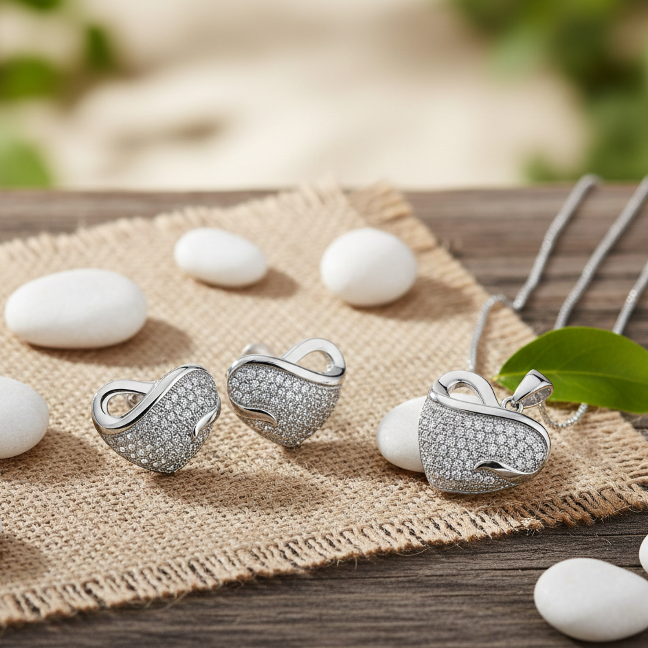 Cyan Crystal heart pendant set