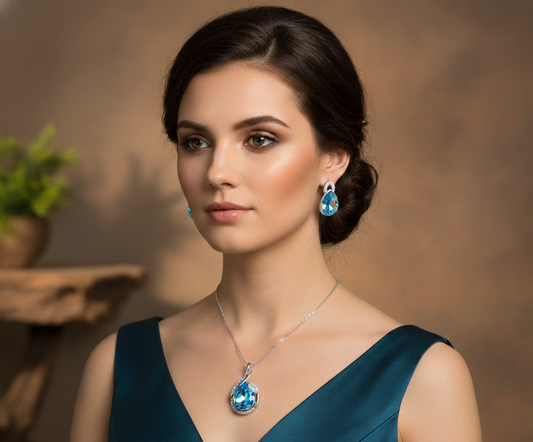 Cyan Twisted water drop pendant set