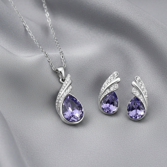 Purple Austrian Crystal Necklace Set with Crystal earrings