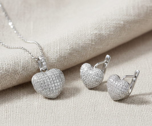 Cyan Heart shaped crystal studded pendant set