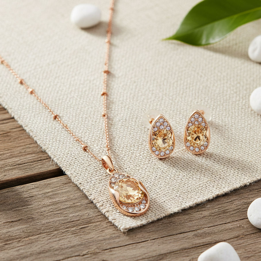 Cyan Champagne color Party Wear pendant set