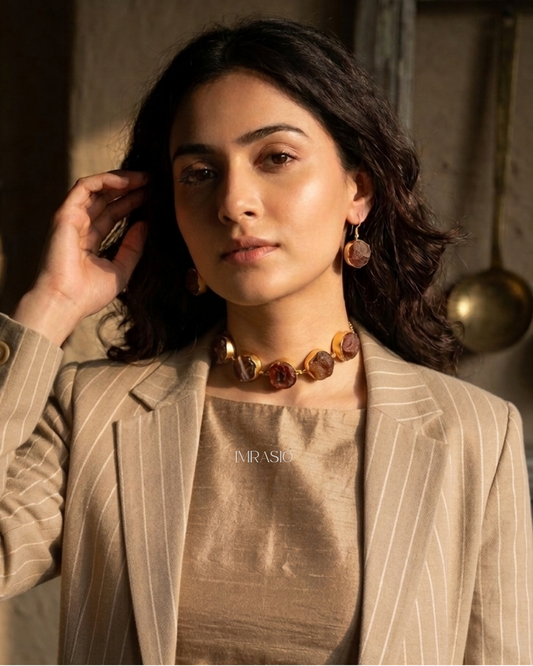 Crimson Raw Garnet brass statement set