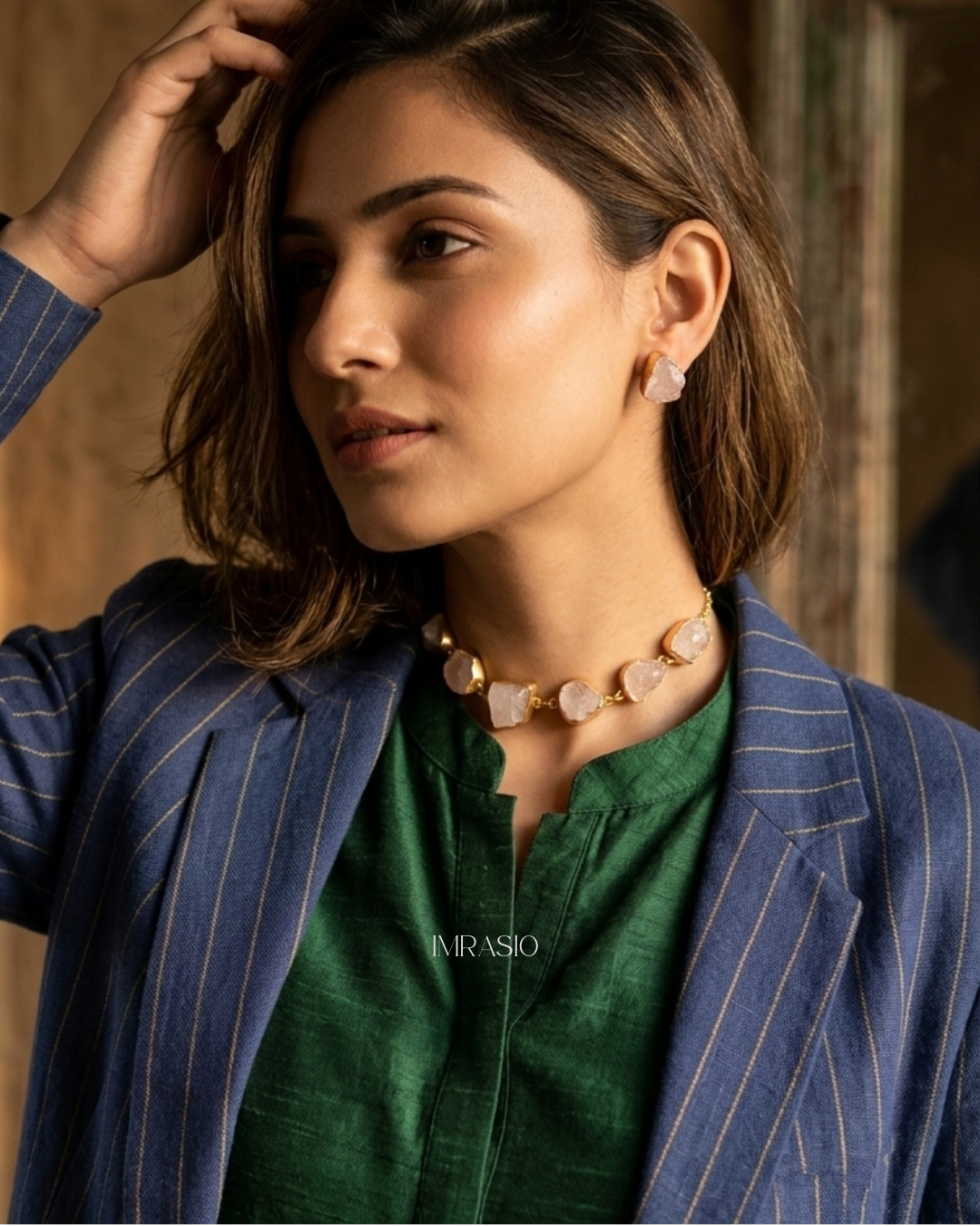 Blush brass jewellery set