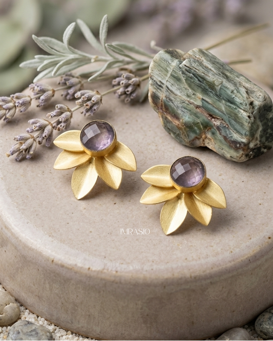 Natural Amethyst Five-Leaf Stud Earrings