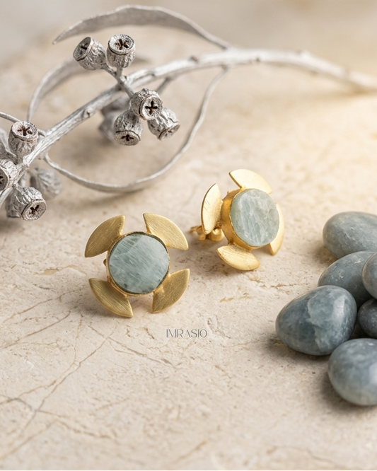 Amazonite Swirl Brass Stud Earrings
