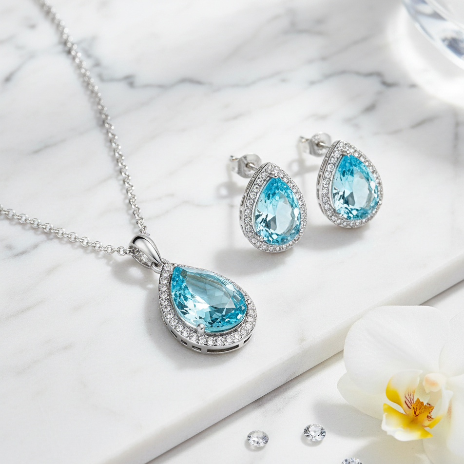 CYAN crystal teardrop style crystal jewelry set