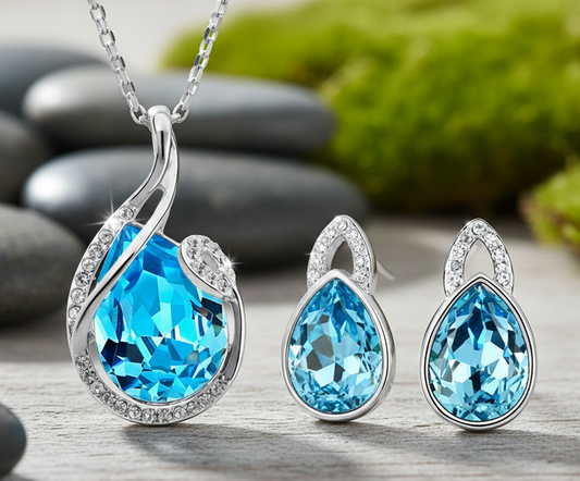 Cyan Twisted water drop pendant set