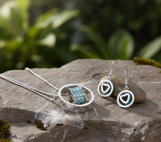 Cyan Double float heart pendant set