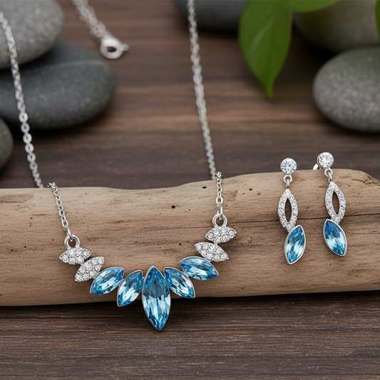 Cyan water drop blue pendant set for women