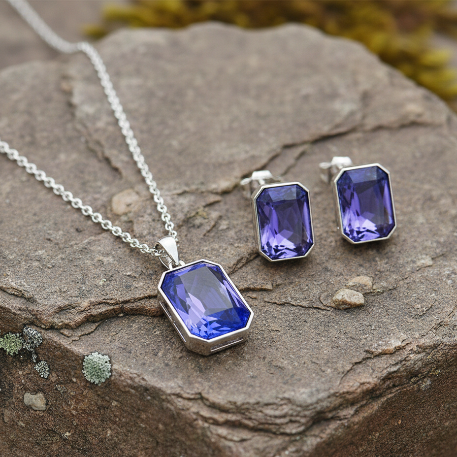 Cyan geomatric blue pendant set for women