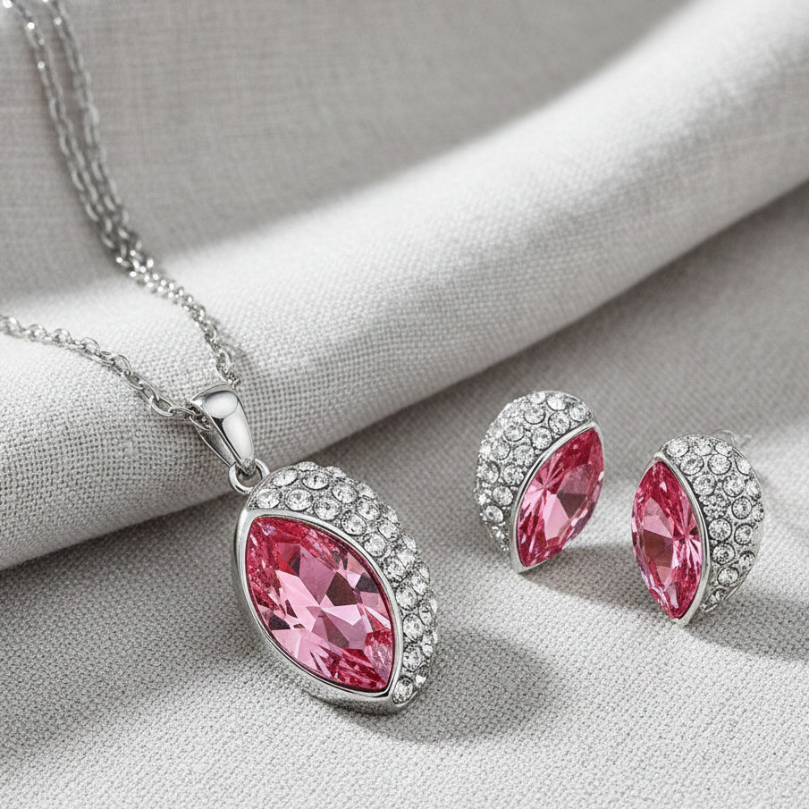 Cyan pink rhodium plated jewelry set for women