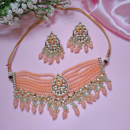 Pastel beads kundan choker set