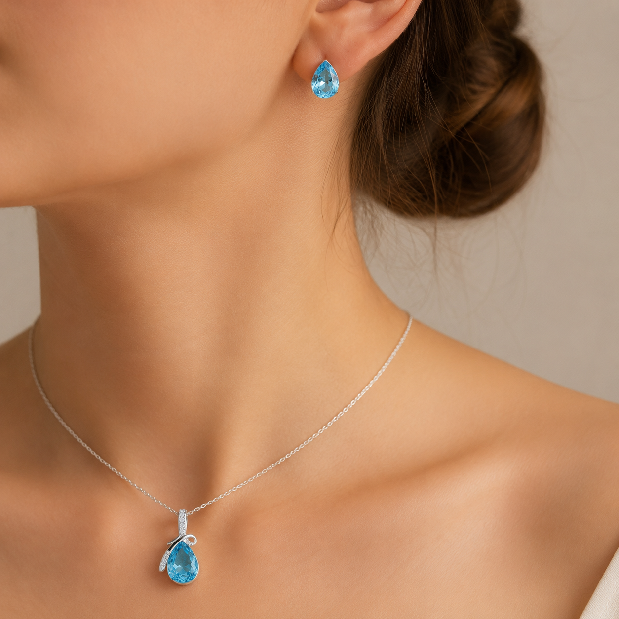 CYAN bow style crystal jewelry set