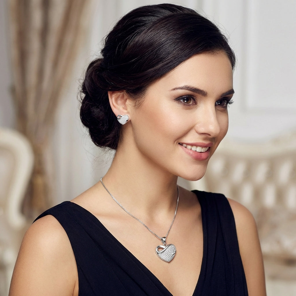 Cyan Crystal heart pendant set