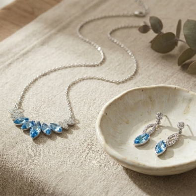 Cyan water drop blue pendant set for women