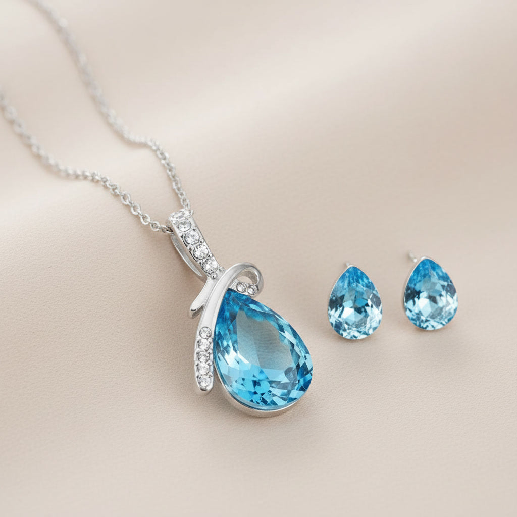 CYAN bow style crystal jewelry set