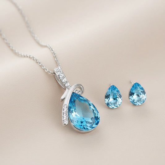 CYAN bow style crystal jewelry set