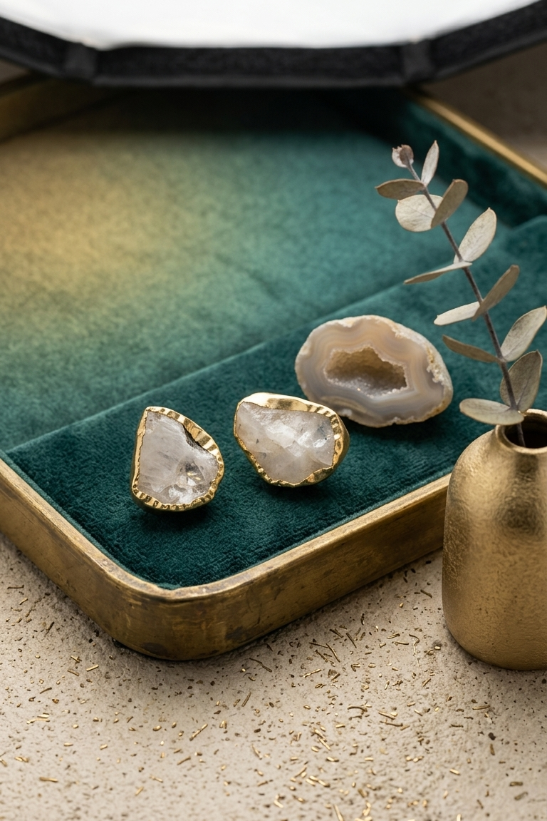 Sem-precious abstract button studs