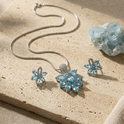 Cyan wishtree blue pendant set for women