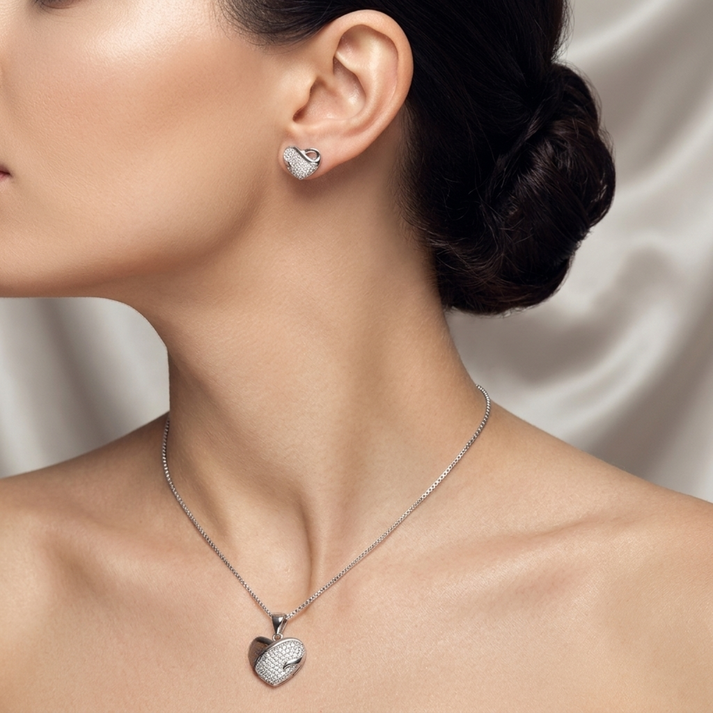 Cyan Crystal heart pendant set